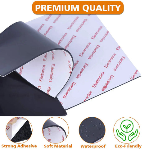 Close-up of No Slip Furniture Pads 4x6 Inch Black Rubber Pads 2 Pack with self adhesive backing and eco friendly silicone surface.