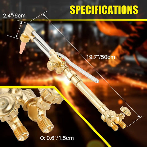 Heavy Duty Oxygen Acetylene Cutting Torch Kit With Attachment And 315FC Handle showing brass and stainless steel design