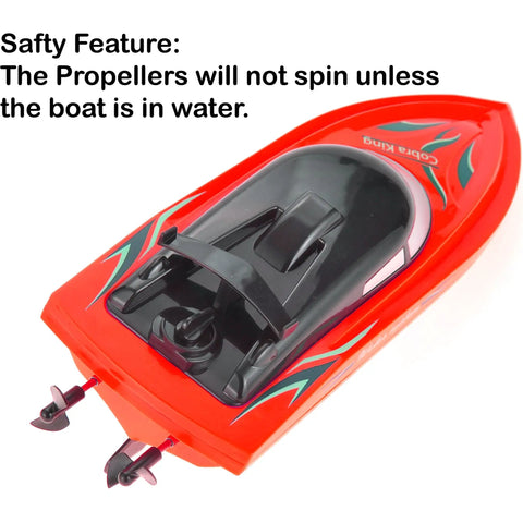2 In 1 Remote Control Speed Boat With Alligator Head Dual Mode RC Toy For Pools And Lakes, red boat with propellers visible