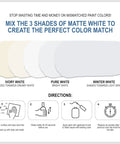 Mixing guide for Matte White Touch Up Paint Pen Kit Dead On Wall And Cabinet Repair 3 Pack with color shades.