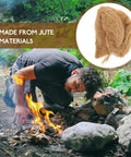 Man igniting campfire with Natural Jute Fire Starters 4 Pack Lightweight Outdoor Fire Igniters For Camping And Hiking Quick Ignition Emergency Starter Tool