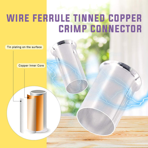 166Pcs Copper Wire Ferrule Assortment Kit With 8 Sizes Of Copper Crimp Fittings In Tinned Finish For Electrical Cable Ends, Ideal For Quick, Secure Terminals And Reliable DIY Wiring Projects. Tin-plated copper wire ferrule connector