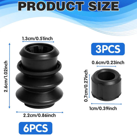 9 Piece Caliper Brake Slide Pin Kit With Rubber Bushings And Sealing Rings, product sizes of parts in centimeters and inches