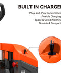 Aequanta Full Electric Pallet Jack with built-in charger for easy plug-and-play operation and space efficiency.