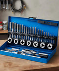 Pro Metric Thread Cutting Taps And Die Set With Wrenches For Garage Repair And Workshop Jobs Heavy Duty Alloy Steel Tools To Make Clean Accurate Threading On Fasteners For Diy Auto Maintenance Tasks, blue case M3-M12