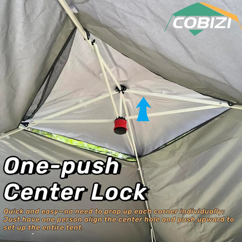 Interior view of 12x12 Ft Pop Up Gazebo Canopy Tent With Sandbags And Portable Carry Bag, showing one-push center lock mechanism.