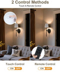 FRIDEKO HOME Black Battery Operated Wall Sconces Set of 2 Small, 12.2in with touch and remote control options showcased.