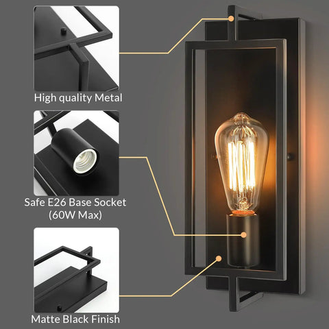 Black Wall Sconce Lighting Single Light Bathroom Vanity Fixture In Modern Farmhouse Style Slick Matte Black Metal Wall Light With E26 Base 110 To 240V Durable Indoor Bathroom Hallway Accent