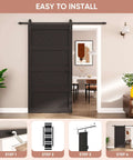 Sliding Barn Door 42x84 Inch Four Panel Black Wave Shape Barn Door With Hardware Kit Installed in a Modern Rustic Room