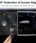 Tesla 2PCS Protector Trim Frame Kit for Model 3 and Model Y 2020 to 2026 front screen edge protector installation.