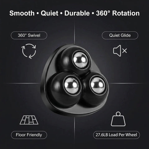 Straight Up Smooth Appliance Casters With Hella Strong Self Adhesive Pads Heavy Duty Furniture Sliders Black with 360 degree rotation.