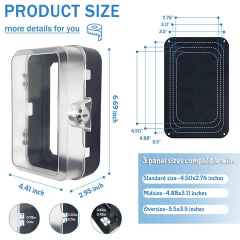 Product dimensions for Heavy Duty Childproof Outlet Lock Box With Two Durable Keys, Tool Free Install, black socket protector.