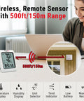 Long Range Indoor Outdoor Thermometer With 2 Wireless Sensors, 500 Ft Range, Real Time Temperature And Humidity Readouts, Battery Included, Tabletop Or Wall Mount Ready, No Fuss Setup For Home Or Office on desk