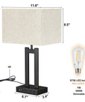 Table Lamps Set Of 2 With USB Charging Ports And AC Outlet, 3 Way Dimmable Touch Control Nightstand Lamps details with dimensions