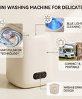 Slick Mini Clothes Washer With Built In Spin Basket For Undies And Socks Smart Pulsator Cycle Delivers Top Notch Clean showing blue light cleaning feature.