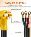 Heavy Duty Nema 14-50 Range Power Cord Stove Dryer Plug And Play 6 Awg 4 Wire Pigtail showing terminal connections and gauge details