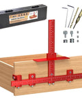 Adjustable Cabinet Hardware Jig For Precise Handle Installation Drill Guide Pro Grade with tools and case displayed