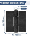 Beefy Weld On Hinges Three Piece Set 4 By 4 Inches Weldable Butt Hinges For Gates Garage Doors And Trailers 4.5mm Thick Load Up To 1000lbs Ideal For Industrial Gates And Heavy Duty Doors In Farm Warehouse And Trailer Setups. Black 4x4in steel weld-on hinge with 0.85in and 0.41in shafts
