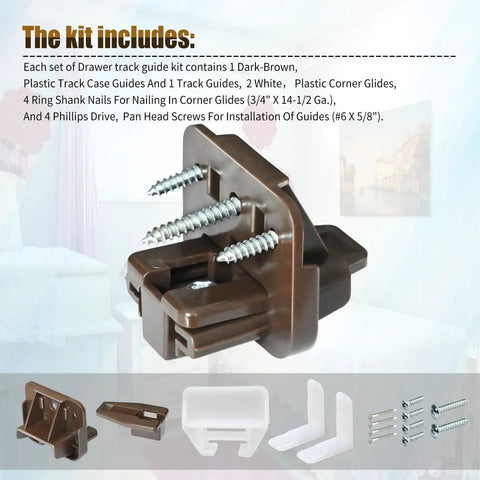 Kickstart Your Furniture Flip With This Solid 7 Pack R7321 Drawer Track Guide Kit Compatible With Kenlins Rite Trak One Systems featuring glides and screws.