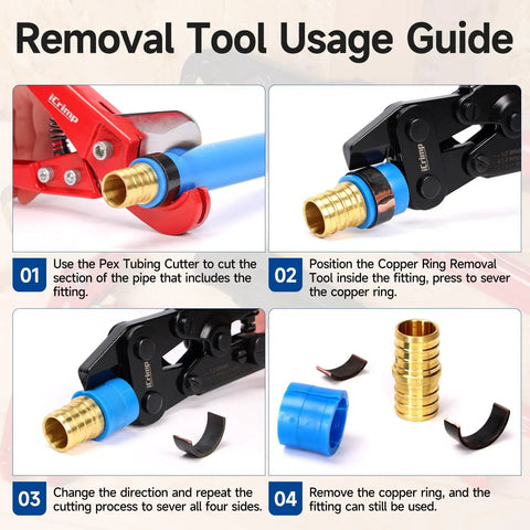 Combo Pex Pipe Crimping Tool Kit for One Half and Three Quarter Inch Copper Ring Fittings Meets ASTM F1807 Standard