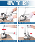 How to use Tough As Nails Steel Banding Strapping Kit: feeding, tensioning, sealing, and releasing steps.