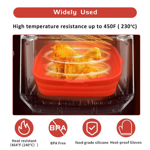 8.1 Inch Air Fryer Silicone Pot Square Set Of 2 Reusable Silicone Baskets For 5 Quart Or Larger Square Air Fryers Foldable And Easy To Clean