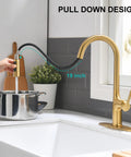 Smooth Operator Brushed Gold Kitchen Faucet With Sleek Single Handle And Slick Pull Down Sprayer For Zero Hassle Cleaning featuring 19-inch pull down design.