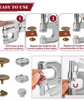 Leather Craft Rivets And Magnetic Snaps Kit With 160 Double Cap 10mm Rivets And 20 Magnetic Buttons In 4 Colors including 18mm Snap Fasteners being used with setting tool