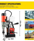 Beefy Magnetic Drill Press 1200W Heavy Duty Mag Drill Bench for Steel Construction, 40mm capacity and specifications.