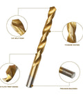 Top Notch 230 Piece Hss Titanium Twist Drill Bit Kit For Pro DIY Pros Drilling Wood Metal Iron Brass Copper Plastic Jobs With Heavy Duty Storage Case And Size Index Scales For Serious Grunt Work And Tough Projects. 118° split point titanium drill bit