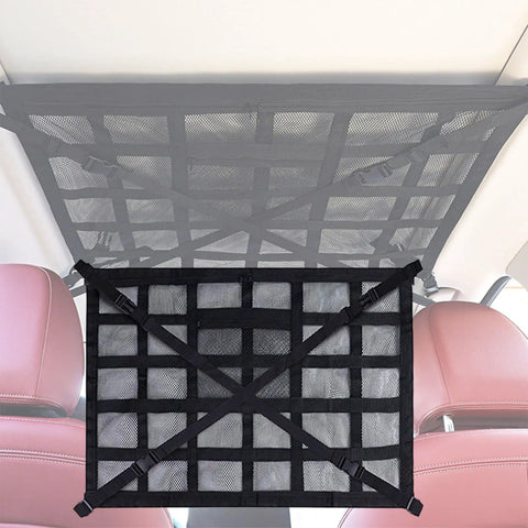 Overhead Roof Handle Storage Net With Reinforced Mesh Adjustable Straps Car Organizer for cabin space in car interior