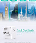 2 Pack UK Travel Plug Adapters for US to UK Type G International Plug Adapter 6 in 1 Worldwide Compatibility shown with landmarks