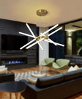 Modern Gold LED Chandelier, 10 Light Linear Art Deco Fixture For Dining Room, Living Room, And Bedroom, DIY Install, Warm White 4000K