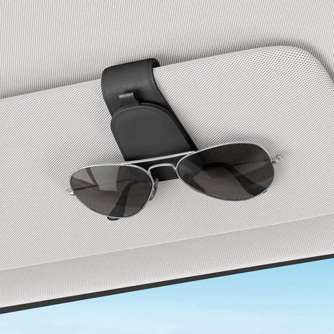 Premium Magnetic Sunglass Holder for Car Visor 2 Pack Soft Faux Leather Eyeglasses Clip holding sunglasses on car visor