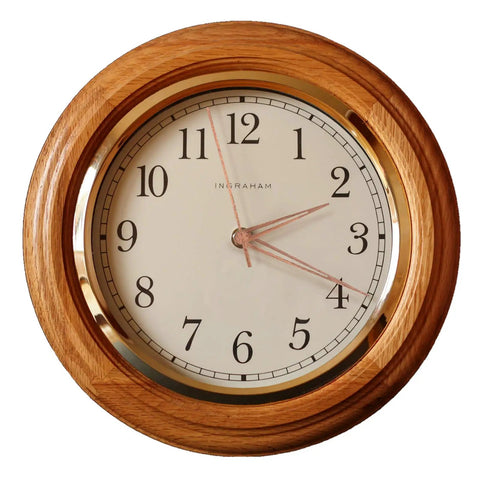 12-inch wall clock with walnut wood frame and standard numerals