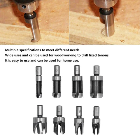 Top Shelf Eight Piece Cork Drill Bits And Wood Plug Cutter Set Sculpted From Heavy Duty High Carbon Steel for precise woodworking.