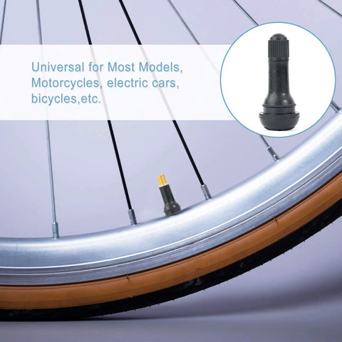 8 Pack TR413 Tubeless Tire Valve Stems, Black Rubber Snap-In, Universal Fit For 0.453 Inch Rim Holes 11.5mm, on bicycle wheel