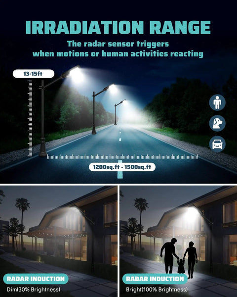 2 Pack 2400W Solar Powered Street Lights With 6000K LED Dusk To Dawn Outdoor Solar Flood Security Light Illumination Range