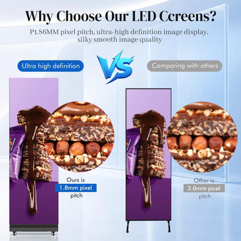 Slick Big 80 Inch P1.86 Flexible Led Screen Digital Signage Display Black comparing image quality vs. 3.0mm pitch screen.