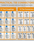 Rugged Beefed Up Hydraulic Pressure Test Kit showcasing 12 test couplings and 14 tee connectors for excavators and machinery.