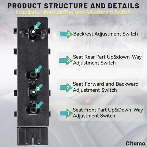 Heavy Duty 8 Way Front Left Power Seat Switch Upgrade With 10 Pin Connector 25974714 Replacement Recline Adjuster for GM Cars