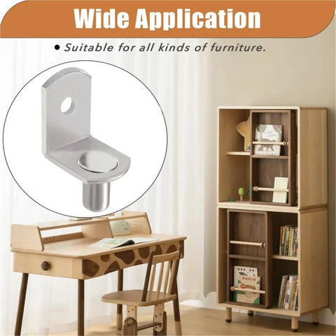 Heavy Duty Shelf Pins And L Shaped Brackets Nickel Plated Set For Kitchen Cabinets shown with home office furniture application