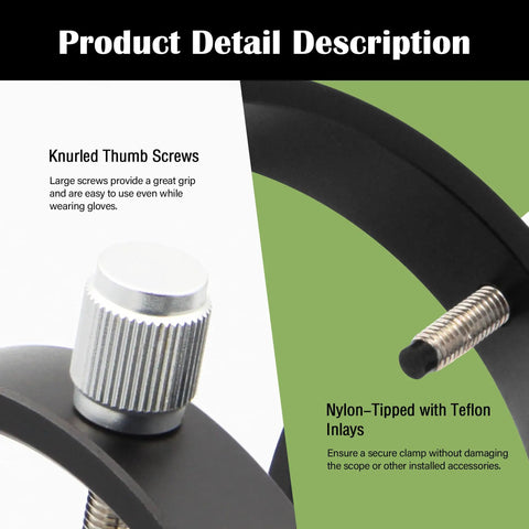 Adjustable Guiding Scope Ring Set With Plate, 90mm Inner Diameter, Pair, featuring knurled thumb screws and Teflon inlays.