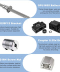 Image showing SFU1605 800mm CNC Ball Screw Kit With RM1605 Threaded Spindle Metal Ball Nut BK12 BF12 End Supports.