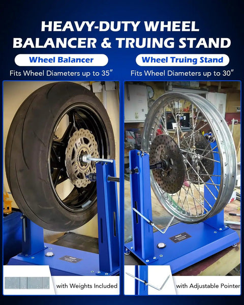 Motorcycle Wheel Balancer and Truing Stand for Bikes DIY Friendly Heavy Duty Tire Balancer with Adjustable Truing Pointer Steel Axle