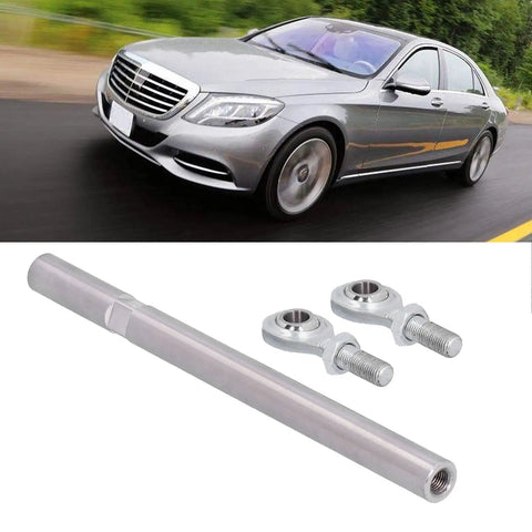 Adjustable Alternator Tension Rod And Bracket For SBC Small Block, Eight And A Half Inch Long, Three Eighths Inch Heim Joint, Center Distance Ten To Twelve Inches, Twelve Inch Tension Rod, No Fuss Fit For Chevy, silver rod and Heim joints