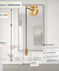 XYDikssn Crystal Wall Sconces with dimensions showing brushed gold brass and clear crystal glass, perfect for modern lighting.