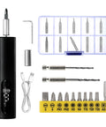 Cordless Magnetic Screwdriver Kit With Wireless Charging And Precision Bits For Electronics Phone And Watch Repair DIY Home Projects A Multi Functional Mini Tool For Tech Pros And DIYers, includes screwdriver, precision bits, and charging cable.