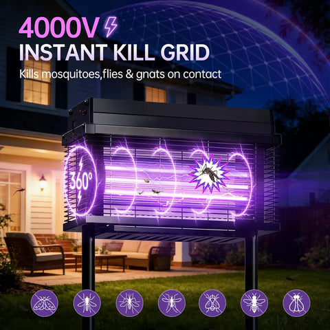 Rechargeable Solar Bug Zapper For Outdoors Purple UV Mosquito Killer Lamp in yard with instant kill grid feature