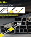 Boss HD Endoscope Camera With Light 1920P Borescope demonstrating use in metal pipes with yellow tape, note fish tape not included.